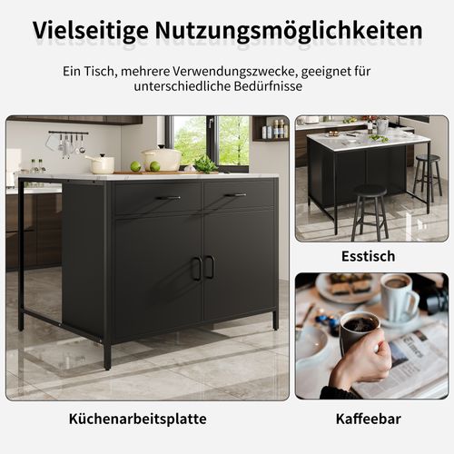 Table Haute De Bar En Mdf - Noir Et Effet Marbre - 100 X 90 X 90 Cm