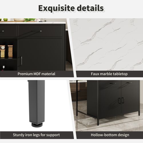 Table Haute De Bar En Mdf - Noir Et Effet Marbre - 100 X 90 X 90 Cm