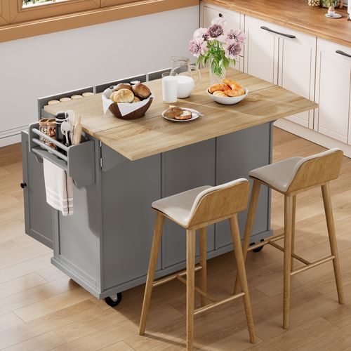 Îlot De Cuisine Sur Roulettes - Mdf Et Pb - Gris Et Naturel - 112 X 46,2-76,2 X 92,7 Cm