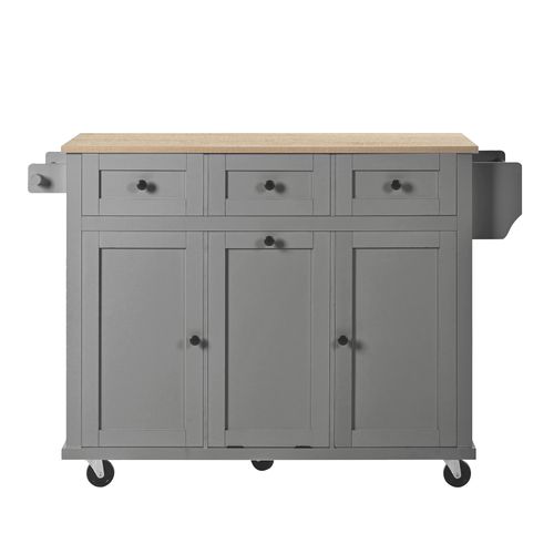 Îlot De Cuisine Sur Roulettes - Mdf Et Pb - Gris Et Naturel - 112 X 46,2-76,2 X 92,7 Cm