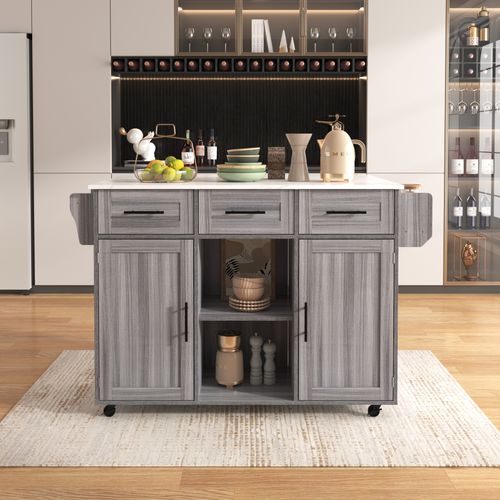 Îlot De Cuisine Avec Plateau Rabattable En Mdf Gris Et Blanc - 139 X 46 X 91,5 Cm