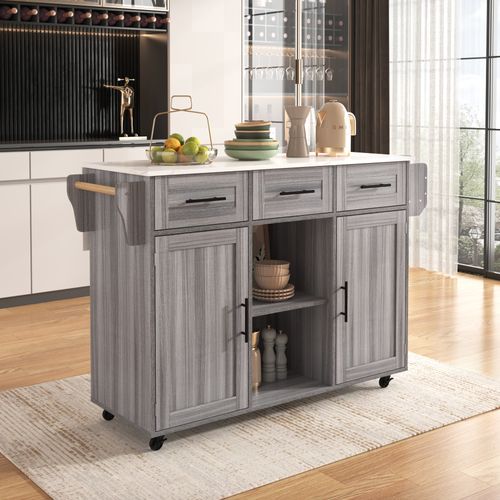 Îlot De Cuisine Avec Plateau Rabattable En Mdf Gris Et Blanc - 139 X 46 X 91,5 Cm