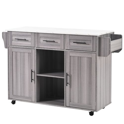 Îlot De Cuisine Avec Plateau Rabattable En Mdf Gris Et Blanc - 139 X 46 X 91,5 Cm