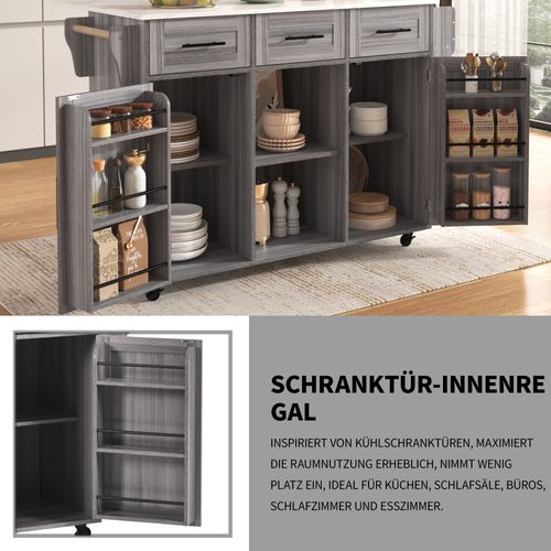 Îlot De Cuisine Avec Plateau Rabattable En Mdf Gris Et Blanc - 139 X 46 X 91,5 Cm