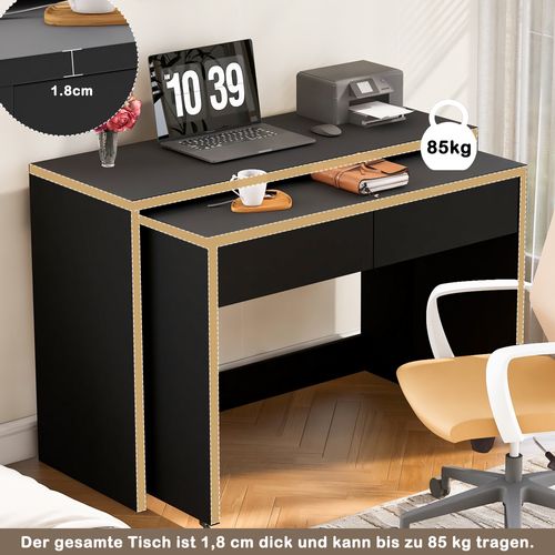 Bureau Compact 2-en-1 Escamotable En Bois - Noir - 110 X 40 X 78 Cm