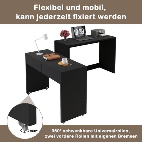 Bureau Compact 2-en-1 Escamotable En Bois - Noir - 110 X 40 X 78 Cm