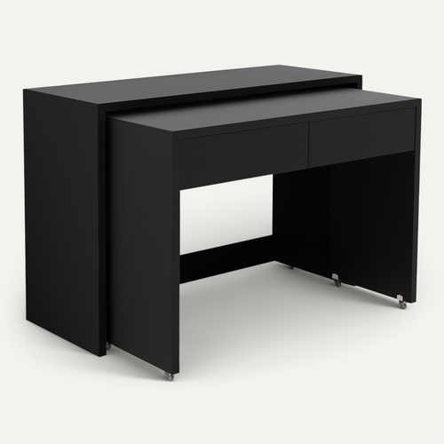 Bureau Compact 2-en-1 Escamotable En Bois - Noir - 110 X 40 X 78 Cm