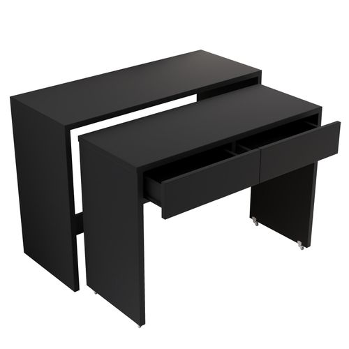 Bureau Compact 2-en-1 Escamotable En Bois - Noir - 110 X 40 X 78 Cm