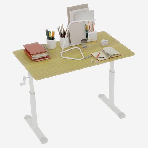 Bureau D'étude Réglable En Hauteur - Bois Et Métal - Naturel - 100 X 60 X 90 Cm