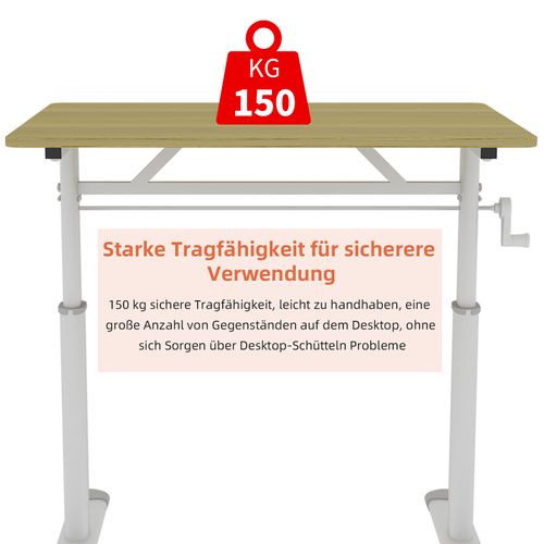 Bureau D'étude Réglable En Hauteur - Bois Et Métal - Naturel - 100 X 60 X 90 Cm