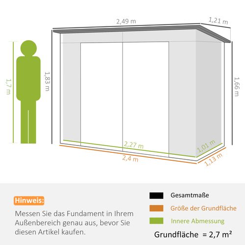 Abri De Jardin En Acier - Gris - 249x121x183 Cm
