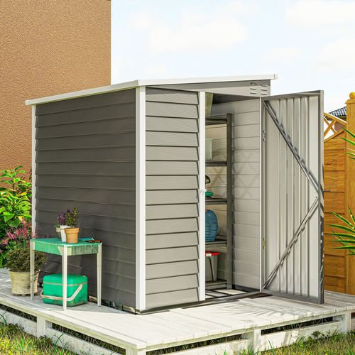 Abri De Jardin Adossable En Acier Galvanisé - Gris - 142 X 184 X 181 Cm