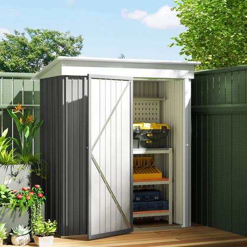 Abri De Jardin En Acier Ondulé - Gris - 161x95x181 Cm