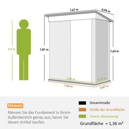 Abri De Jardin En Acier Ondulé - Gris - 161x95x181 Cm