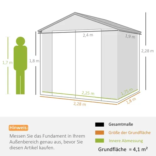 Abri De Jardin - Polypropylène - Gris - 240x190x228 Cm