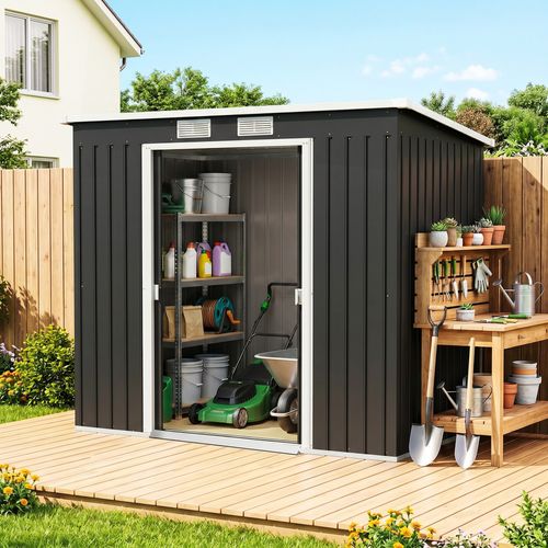 Abri De Jardin En Acier Galvanisé - Gris Foncé - 213x130x172 Cm