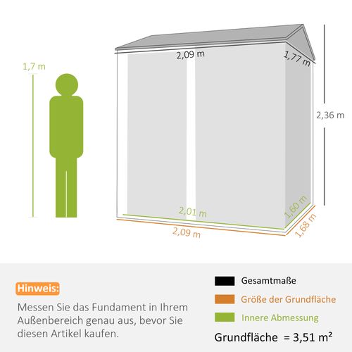 Abri De Jardin En Acier Galvanisé - Gris - 209x177x236 Cm