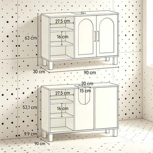 Meuble Sous-vasque - Mdf Et Panneaux De Particules - Crème - (90x30x63 Cm)
