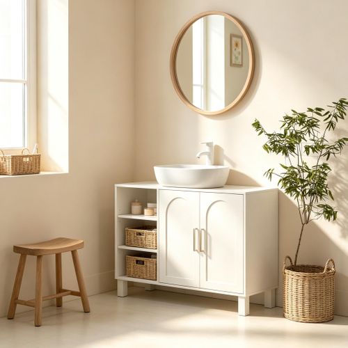 Meuble Sous-vasque - Mdf Et Panneaux De Particules - Crème - (90x30x63 Cm)