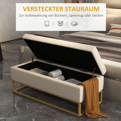 Banc Avec Rangement - Dimensions 138 X 41 X 42 Cm - Rembourrage Velours Gris - Table De Chevet / Repose-pieds / Coffre