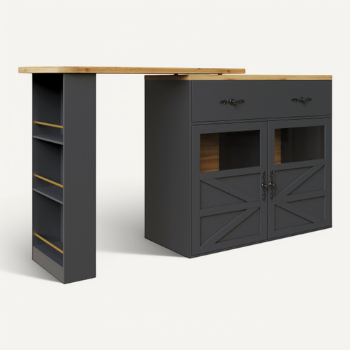 Table De Bar Extensible 360° Noire Et Effet Bois Et Verre Ladoi