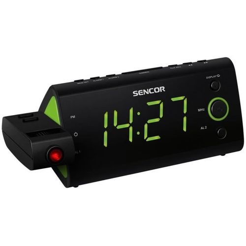 Radio-réveil - Src 330 Gn - Ecran LED 1,2? Vert - Tuner Fm - Projection Heure - Noir
