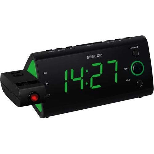 Radio-réveil - Src 330 Gn - Ecran LED 1,2? Vert - Tuner Fm - Projection Heure - Noir