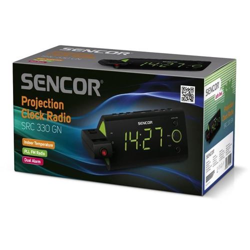 Radio-réveil - Src 330 Gn - Ecran LED 1,2? Vert - Tuner Fm - Projection Heure - Noir