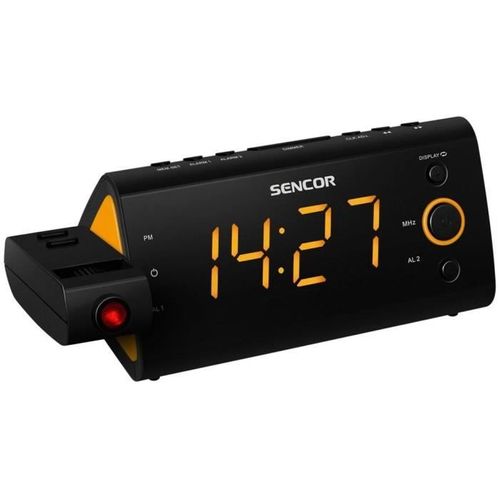Radio-réveil - Src 330 Ou - Ecran LED 1,2? Orange - Tuner Fm - Projection Heure - Noir