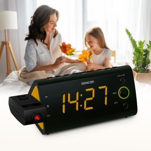 Radio-réveil - Src 330 Ou - Ecran LED 1,2? Orange - Tuner Fm - Projection Heure - Noir