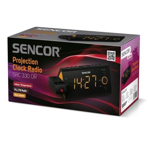 Radio-réveil - Src 330 Ou - Ecran LED 1,2? Orange - Tuner Fm - Projection Heure - Noir