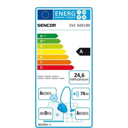 Aspirateur Traineau Avec Sac - Svc 6001bk - Eue3 - 700 W - 78 dB - 3 L - Noir