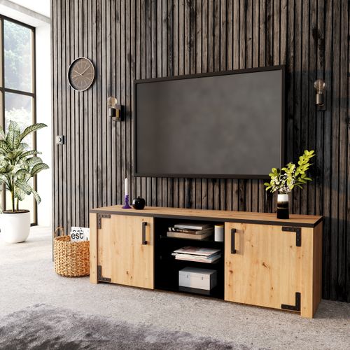 Meuble TV LAZIO Imitation chêne / noir