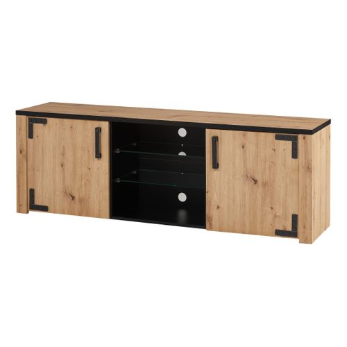 Meuble TV LAZIO Imitation chêne / noir