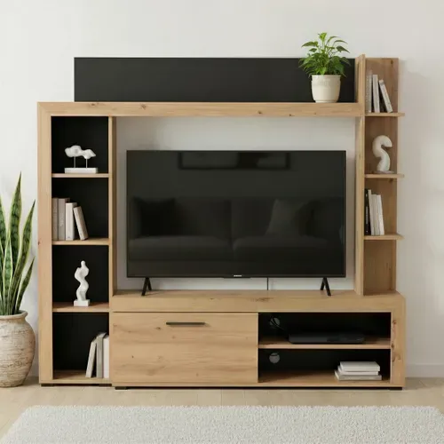 Mur TV RUBI imitation chêne