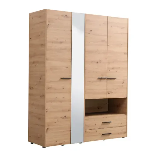 Armoire avec miroir L.160 cm LEON imitation chêne et noir vue 3/4