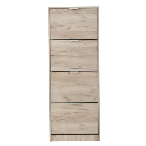 Meuble à chaussures 4 abattants BASKET imitation chêne vue de face