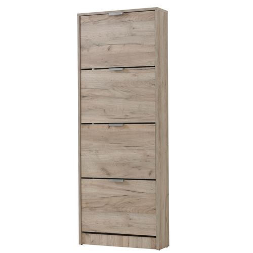 Meuble à chaussures 4 abattants BASKET imitation chêne vue de profil