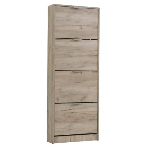 Meuble à chaussures 4 abattants BASKET imitation chêne vue 3/4