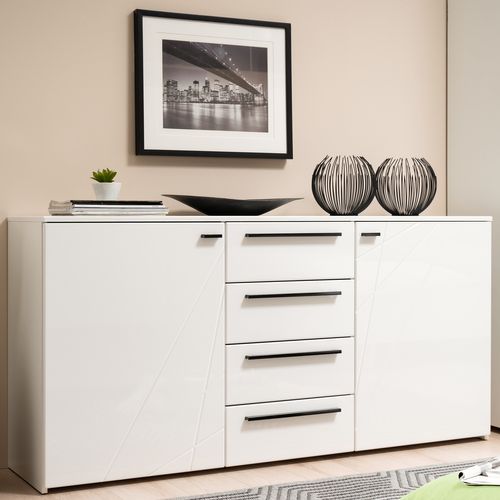 Commode 2 portes et 4 tiroirs MILOS blanc brillant