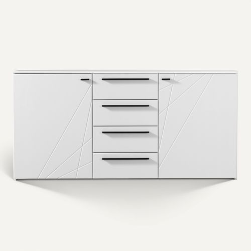 Commode 2 portes et 4 tiroirs MILOS blanc brillant vue de face