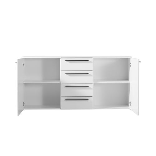 Commode 2 portes et 4 tiroirs MILOS blanc brillant vue de profil