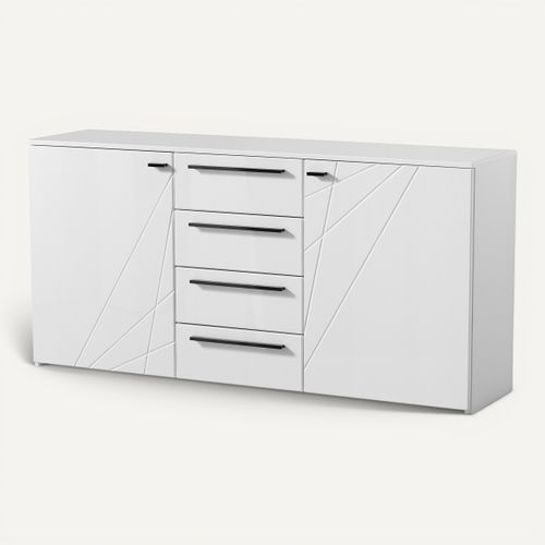 Commode 2 portes et 4 tiroirs MILOS blanc brillant vue 3/4