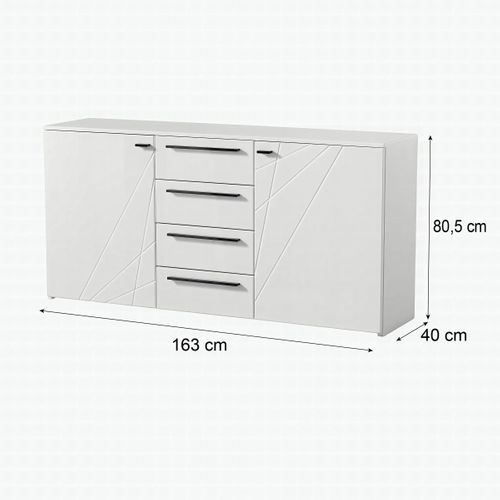 Commode 2 portes et 4 tiroirs MILOS blanc brillant