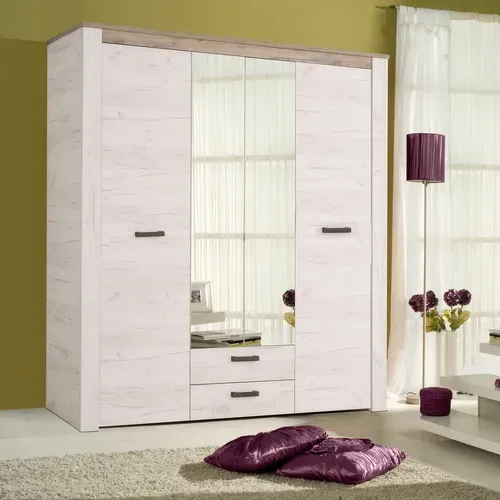Armoire 3 portes 2 tiroirs KENT chêne blanchi vue d'ambiance 1