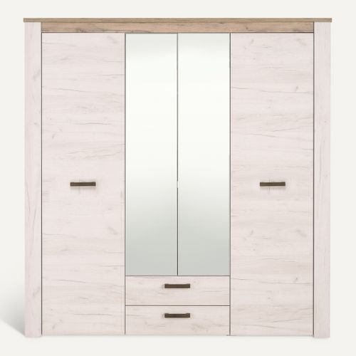 Armoire 3 portes 2 tiroirs KENT chêne blanchi vue de face
