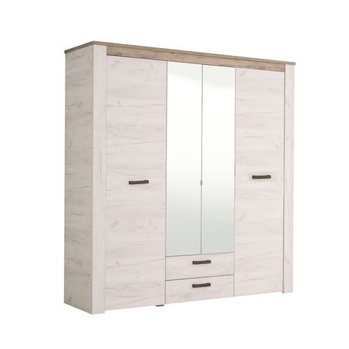 Armoire 3 portes 2 tiroirs KENT chêne blanchi vue de profil