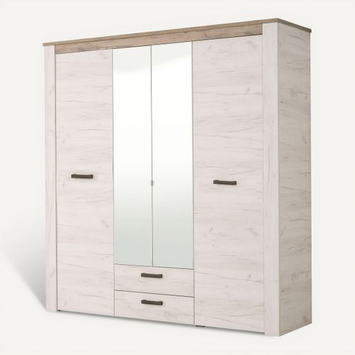 Armoire 3 portes 2 tiroirs KENT chêne blanchi vue 3/4