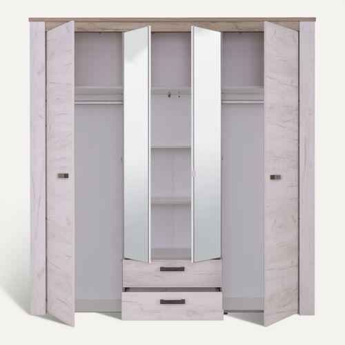 Armoire 3 portes 2 tiroirs KENT chêne blanchi
