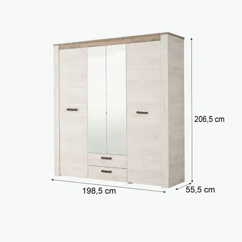 Armoire 3 portes 2 tiroirs KENT chêne blanchi
